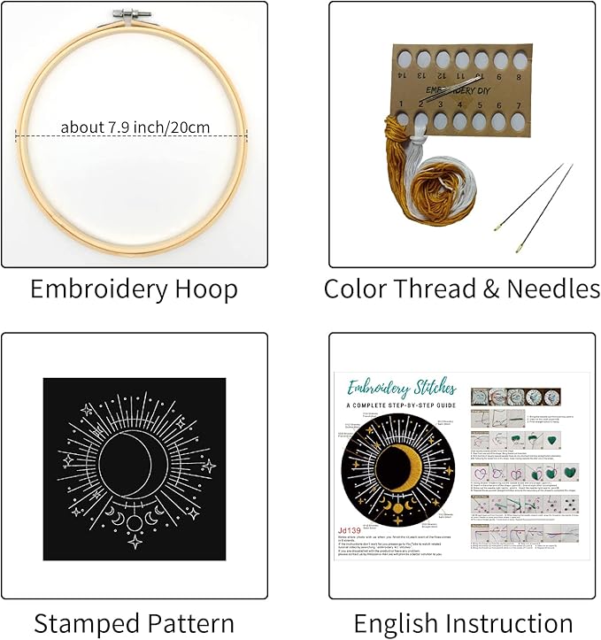Louise Maelys Tarot Embroidery Kits for Beginners with Moon Pattern,Adults Starter Cross Stitch Kit DIY Needlepoint