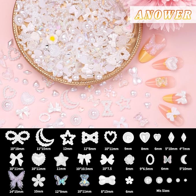 330 Pcs Junk Phone Case Charms 26 Pcs A-Z Rhinestone Alphabet Letter Charm, Mix White Flower Bow Heart Pearls Flatback Resin Charms Letter Junk Cases Kit for DIY Crafts