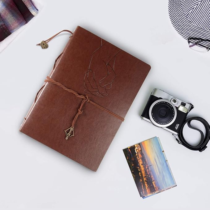 ThxMadam Leather Scrapbook Album 60 Pages Vintage Love Photo Album,8.7 * 7.1 Inch Scrapbook for Couples-DIY Memory Book,Birthday/Wedding Guest Book Gift for Anniversary Mother's Day
