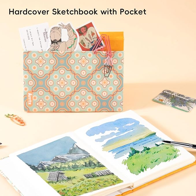Arrtx Watercolor Sketchbook,100% Cotton Acid-Free 140lb/300gsm Hot Press Hardcover Watercolor Journal Notebook,20 Sheets 5.35 x 3.86 inches