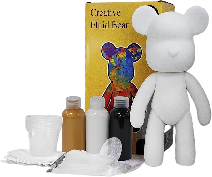 HANDA DIY Painting Kit - Teddy Bear & Gloomy Bear Figurines, Creative Home Decorations, Handmade Doll Toys, Gift for Birthday & Valentines (9.05 inch, Gold+White+Black)