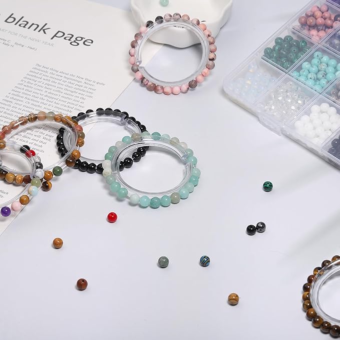 720pcs 6mm Natural Round Stone Beads Gemstone Crystal Loose Beads Smooth Bead for Bracelet Necklace Earring Jewelry Making Kit
