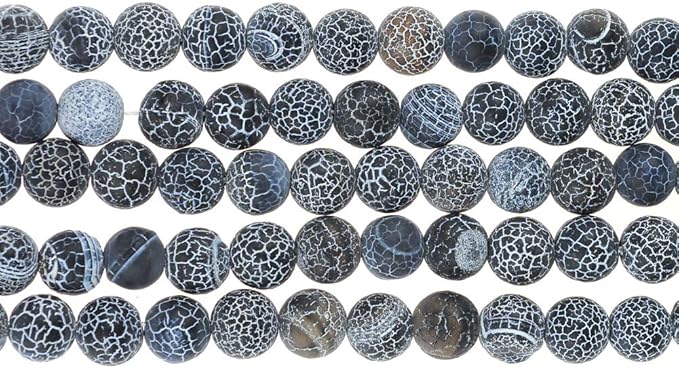 8mm Natural Black Frosted Agate Gemstone Round Loose Beads Crystal Stone Bracelet Necklace Accessories Crafts for Jewelry Making DIY,1 Strand 15"
