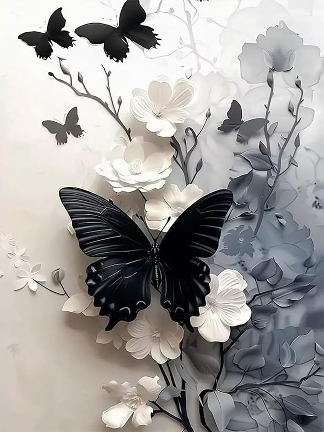 CZYWJMEI 5D Diamond Painting Kits for Adults Beginners,DIY Butterfly Flower Diamond Art Kits,Full Round Drill Diamond Dot Gem Art Kits,Home Wall Decor 12 x16nch