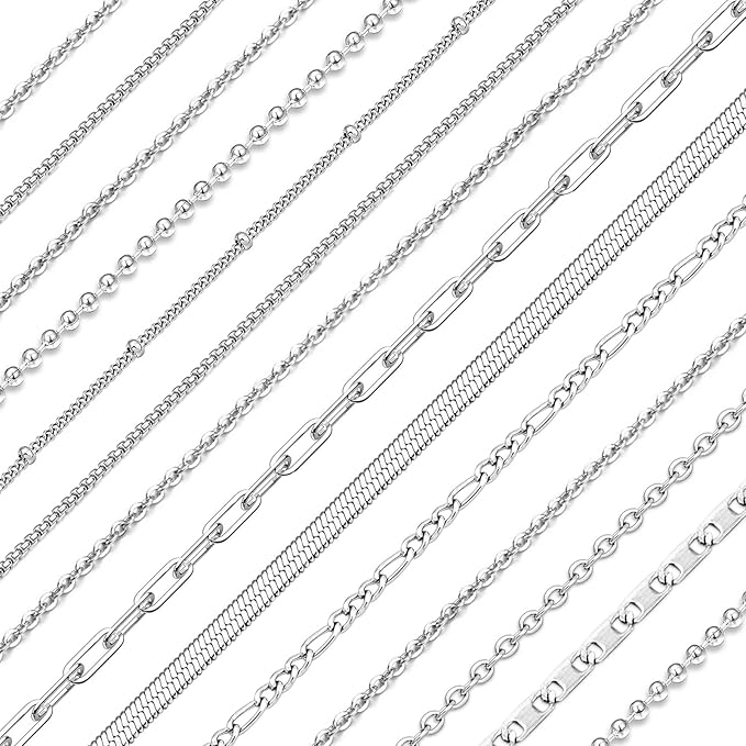 76 Feet Stainless Steel Chain for Jewelry Making, 9 Style Necklace Jewelry Chains for DIY Necklace Bracelets Craft Jewelry Making Supplies with Stainless Steel Jump Rings Lobster Clasp Connectors