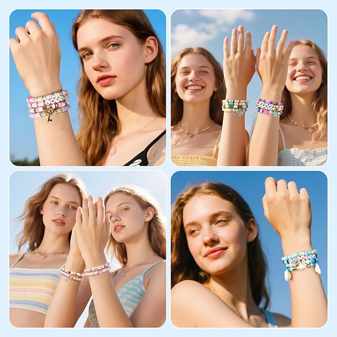 gionlion 30,000 pcs clay beads bracelet making kit, 168 colors 8 boxes flat preppy beads for friendship bracelets, jewelry kit with pendant charms elastic string crafts arts crafts gifts