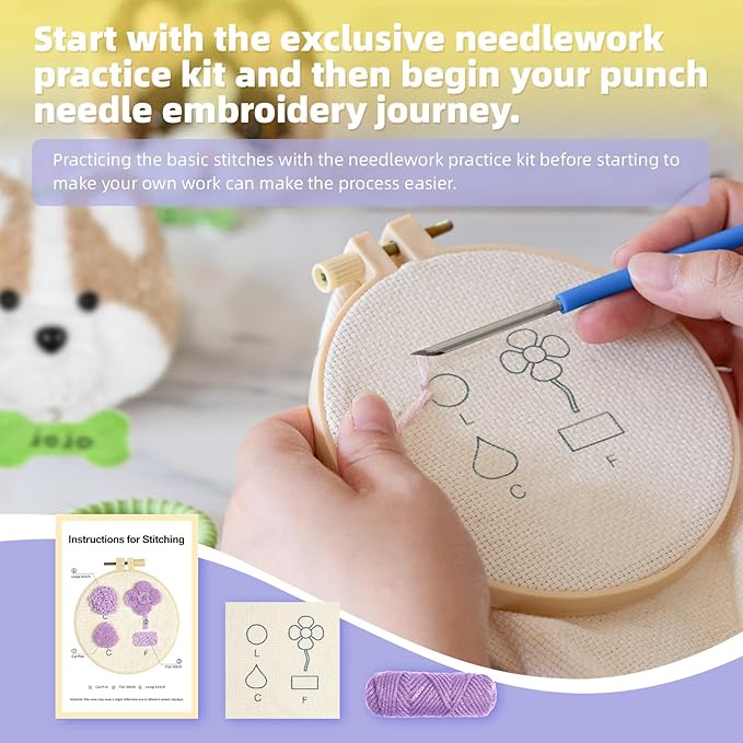 Punch Needle kit-4,Embroidery kit for Beginners,Punch Needle Kits Adults Beginner,Punch Needle kit for Beginners, Includes All Tools and Materials,Easy to Follow Instructions and Videos-Cats and Dogs