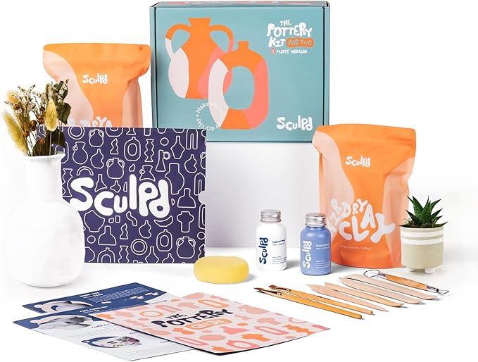 Sculpd - The Original Pottery Kit for Adults - Includes Air Dry Clay for Adults, Sculpting Tools, Varnish, Paint Brushes, Guides, Couples Date Night Arts & Crafts Set, Matte Varnish