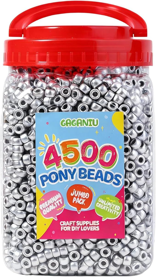 silver pony beads for bracelet making 4500 pcs plastic beads bulk for hair braiding diy crafts kandi jewelry key chains and ornaments decorations boxed