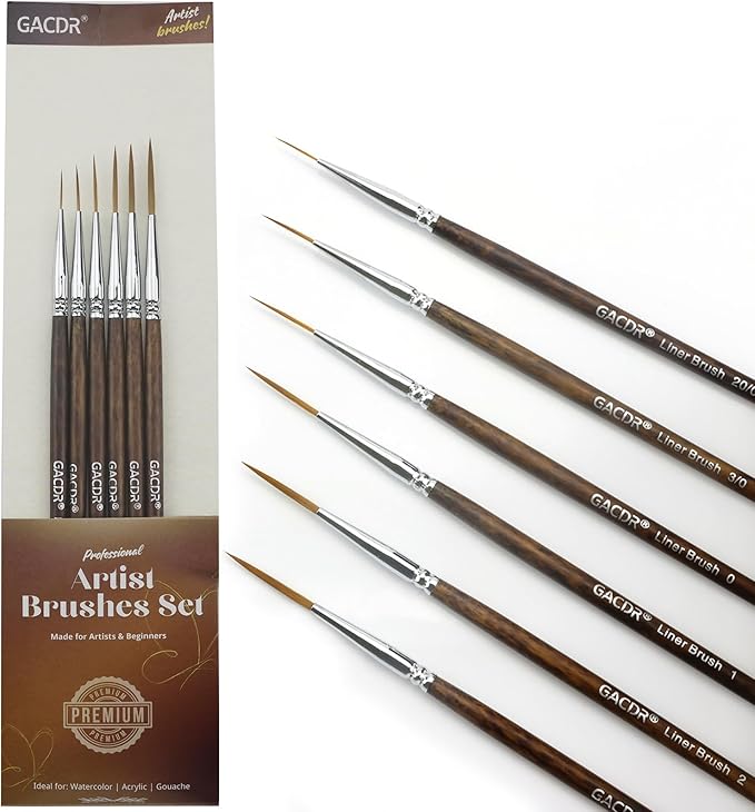 Rigger Liner Brushes, 6 Pcs Extra Long Fine Tip Paint Brush Set Script Pinstriping Scroll Outlining Brush for Watercolor Acrylic
