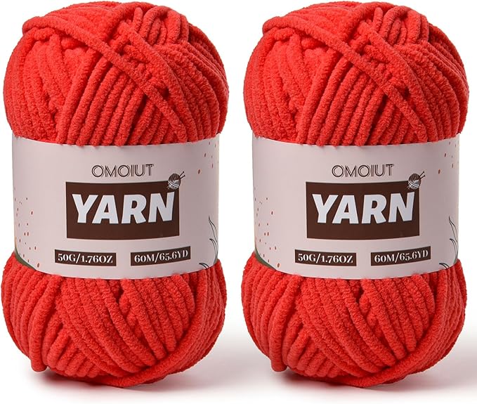 2 Packs Plush Chenille Chunky Crochet Yarn - Baby Yarn for Crocheting Soft - Velvet Yarns Knitting for Blankets Crafts - Fluffy Amigurumi Yarns 100g/131yds (2 Red)