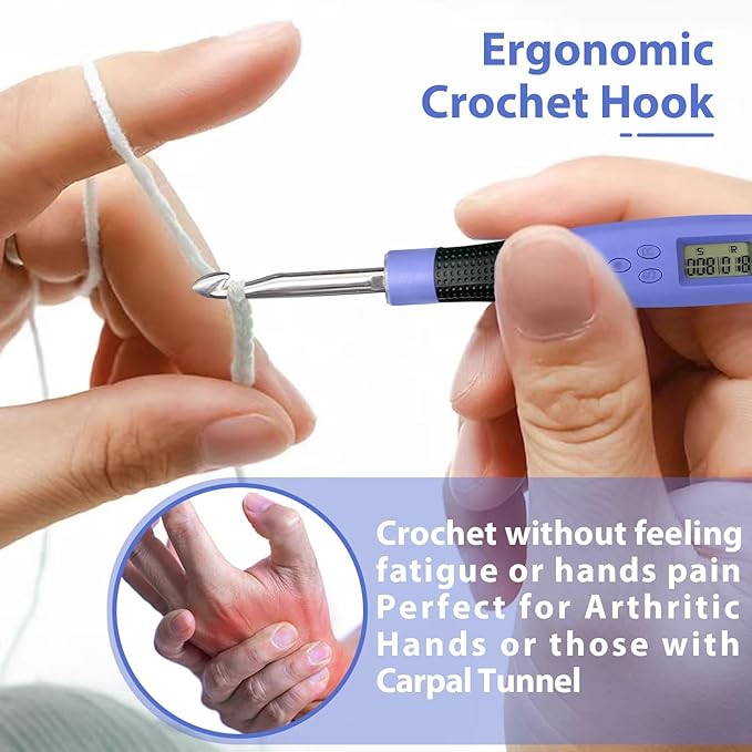 Light up Crochet Hook Set with Stitch Counter Crochet Kit with 22 Different Size Interchangeable Crochet Needle,Ergonomic with 2 Levels Led and Digital Stitch Counter for Crocheting and Knitting
