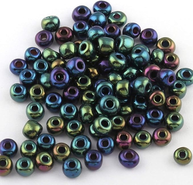 Perlin Glass Seed Beads 3mm 8/0 Round Mini Small Pony Beads 3300pcs for Making Earrings Bracelets Pendants Waist Jewelry DIY Handmade Metallic Color Kit (Green Blue)