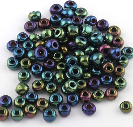 Perlin Glass Seed Beads 3mm 8/0 Round Mini Small Pony Beads 3300pcs for Making Earrings Bracelets Pendants Waist Jewelry DIY Handmade Metallic Color Kit (Green Blue)