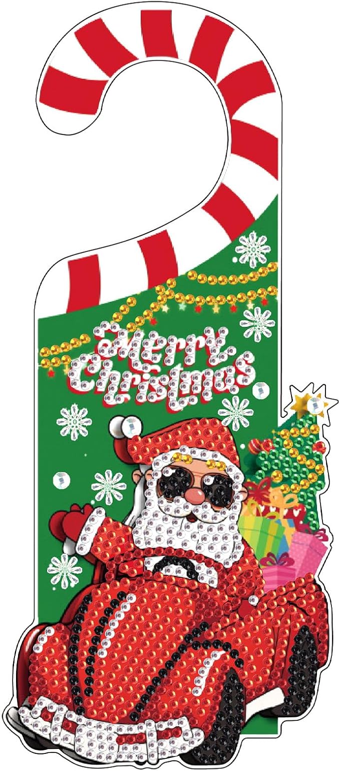 AiYuanzsh Diamond Painting Christmas Door Sign Pendant Kits for Door Decoration, Christmas Santa Claus 5D Crystal Rhinestones Diamond Art Hanging Door by Number Kits Hanging Home Decor Gift