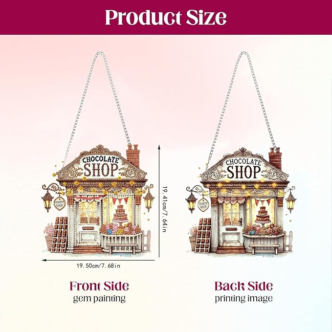 Masendp Art Painting Pendant Kit with Hanging Chain, 5D Diamond Art Hanging Kit DIY Diamond Crystal Window Door Pendant Adult Gift