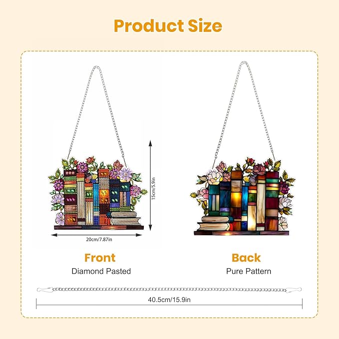 EOBROMD Diamond Hanging Art Kits for Adults Book, Diamond Art Painting Flower Window Pendant Kits Suncatchers, DIY Special Shaped Rhinestone Adults, Home Wall Decor
