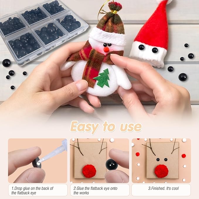TOAOB 500pcs Round Black Plastic Doll Eyes 4mm 5mm 6mm 8mm 10mm Flatback Cabochon Button Eyeball Beads for Stuffed Animals Amigurumis Crochet Bears Crafts Making