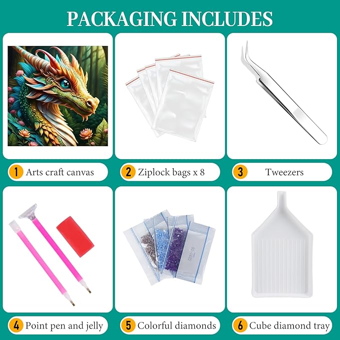 Fountor Dragon Diamond Art Kits for Adults, Dragon Diamond Painting Kits with Round Diamonds, 5D Full Drill Gem Art Canvas Painting Kit for Beginners Home Wall Decor 14" x 14"