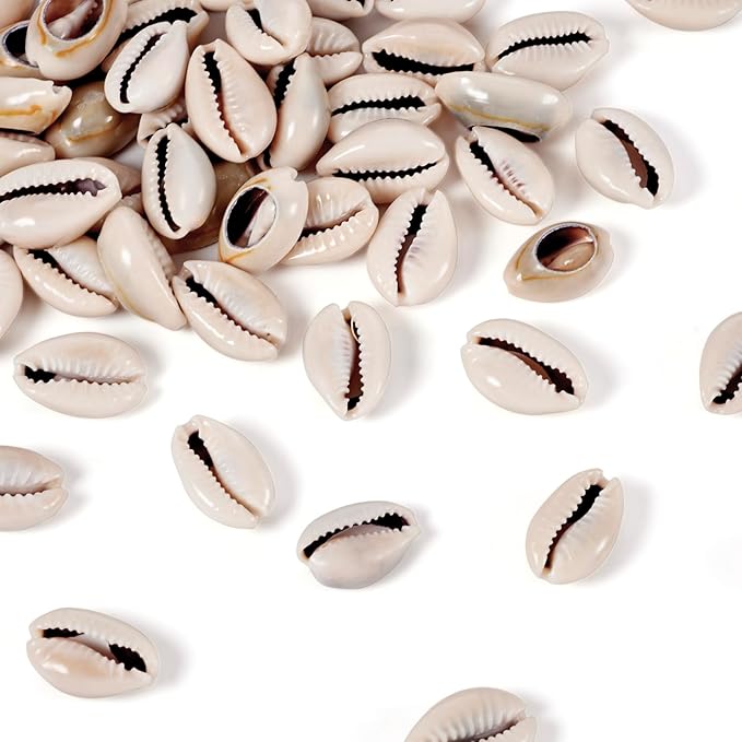 Cheriswelry 50pcs Natural Cowrie Shell Beads No Hole Smooth Cut Cowrie Spacer Beads Pale Goldenrod Sea Shell Beach Loose for Beach Ocean Summer Bracelet Anklet Jewelry Making 1012mm