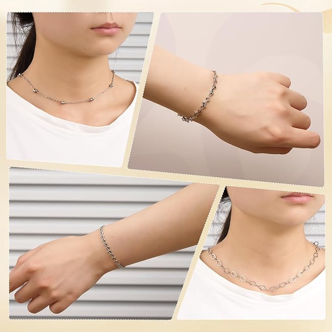 Kyutong 16.4 Feet Silver Stainless Steel Necklace Chain Spool Irregular Beaded Chains for Jewelry Making with Jump Rings Lobster Clasps Supplies for Crafting