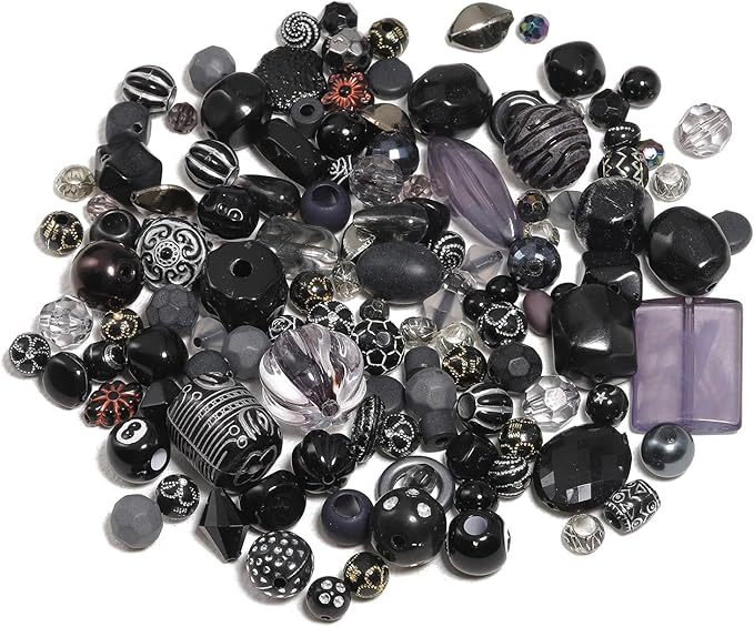 7.5 OZ Assorted Vintage Acrylic Beads for Jewelry Making, Song Xi Unique Flower Rose Czech Beads for Bracelet Earrings, Bohemia Style, Bulk, DIY Holiday Gift (240-260 PCS, Black)