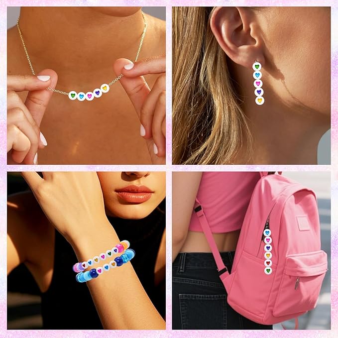 Amaney 500Pcs 7x4mm White Acrylic Colorful Heart sheap Round Beads Mixed Colors Plastic Loose Beads for Jewelry Making