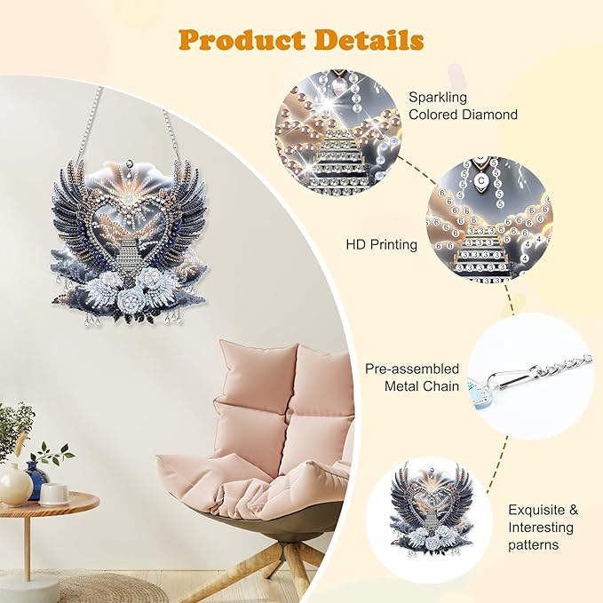 HEIBAGO Heart Wing Angel Diamond Art Hanging Kits for Adults, Diamond Art Suncatchers, 5D Special Shape Diamond Painting Pendant, DIY Window Ornament Gifts for Home Garden Door Wall Decor 8.3 x 8.3In