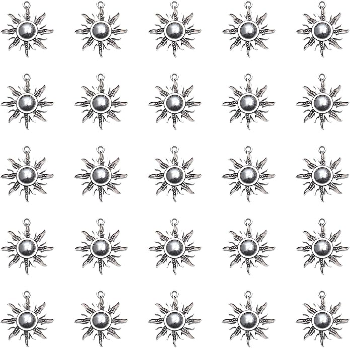 30 Pcs Sun Charms Metal Vintage Celestial Pendants Beads for Jewelry Making Kit Finding Supplies Bracelets Necklace Earring Key Chain DIY Crafting Project