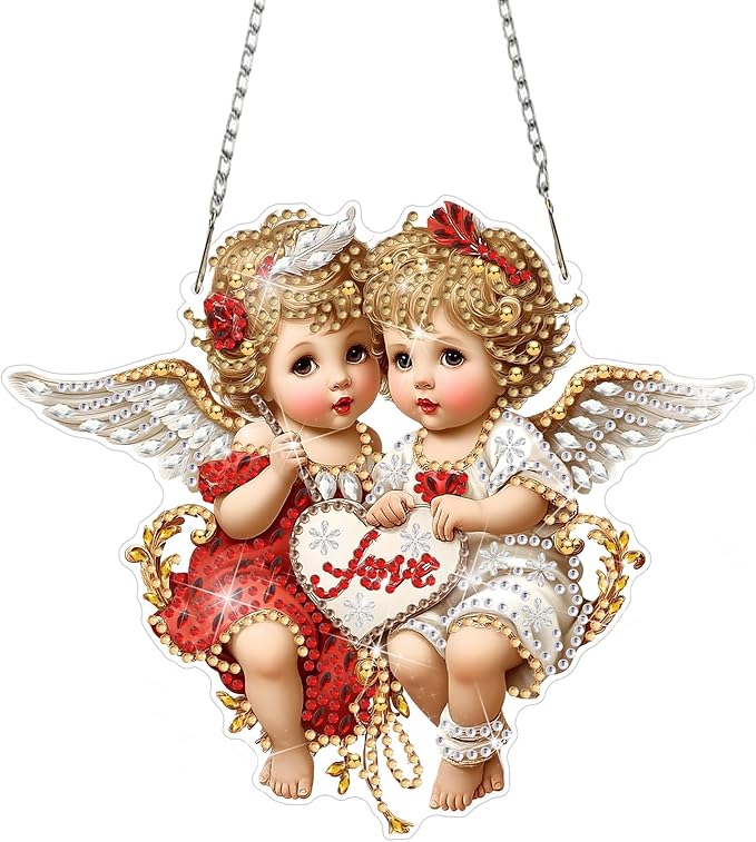DOMROM Angel Diamond Art Hanging Kits for Adults Beginners, Special Shaped Crystal Diamond Painting Angel Pendant, DIY Diamond Art Suncatchers for Home Garden Wall Decor Gift