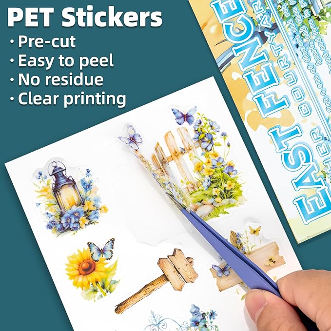 East Garden Sticker Scrapbooking Supplies for Junk Journal, 20 Sheets PET Stickers - Vintage Journaling Stickers, Ephemera Sticker Book Pre Cut(TZ-009-002)