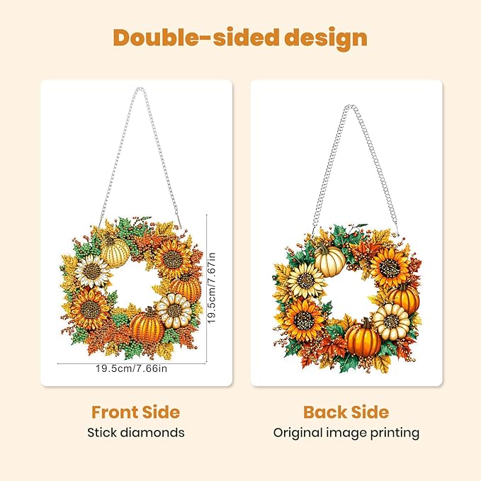MXJSUA Halloween Special Shaped Hanging Pumpkins Wreath Diamond Painting Art Kits for Adults, Crystal Rhinestone Acrylic Gem Art Sunflowers Pendant Ornaments Kit for Home Decor and Gift 7.7*7.7 Inch