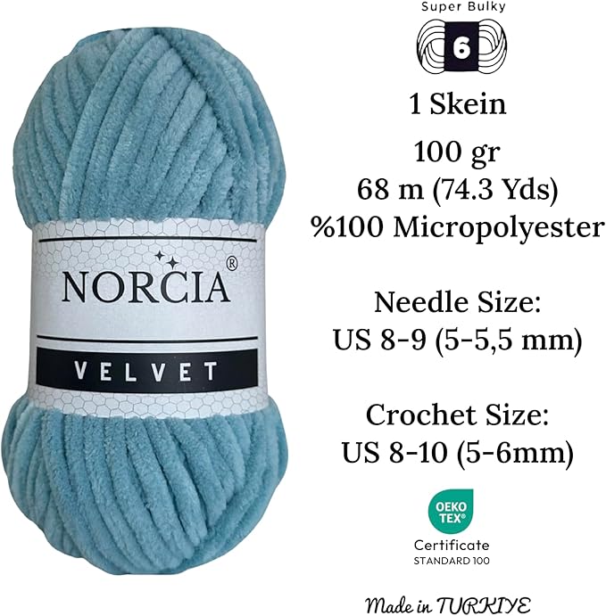 Soft Velvet Chenille Yarn for Crocheting & Knitting - Super Bulky 100g (74.3 yds) Baby Blanket Yarn - Amigurumi & Weaving Craft (Blue, 1 Skein)