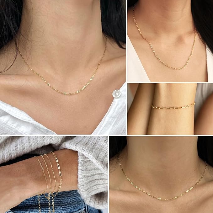16Ft Stainless Steel Paperclip Chain for Jewelry Making, 2.5mm Width Gold Plated Paper Clip Link Chains Roll for DIY Necklace Bracelet Jewelry Making Supplies with Lobster Clasps Soft Tape Measure
