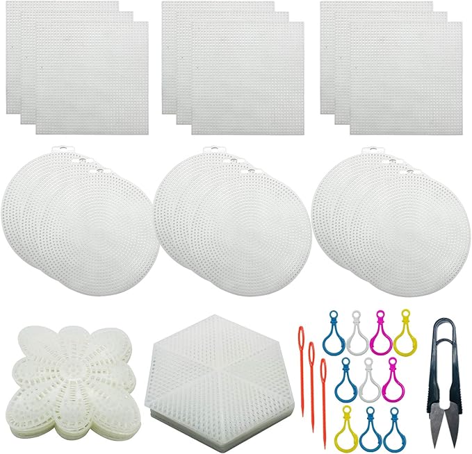 Allazone 52 PCS Mesh Plastic Canvas Sheets 4 Shapes Plastic Canvas for DIY Crafts Embroidery Cross Stitch, Acrylic Yarn Crafting, Knit and Crochet Projects