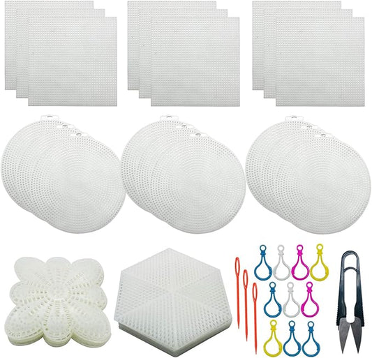 Allazone 52 PCS Mesh Plastic Canvas Sheets 4 Shapes Plastic Canvas for DIY Crafts Embroidery Cross Stitch, Acrylic Yarn Crafting, Knit and Crochet Projects