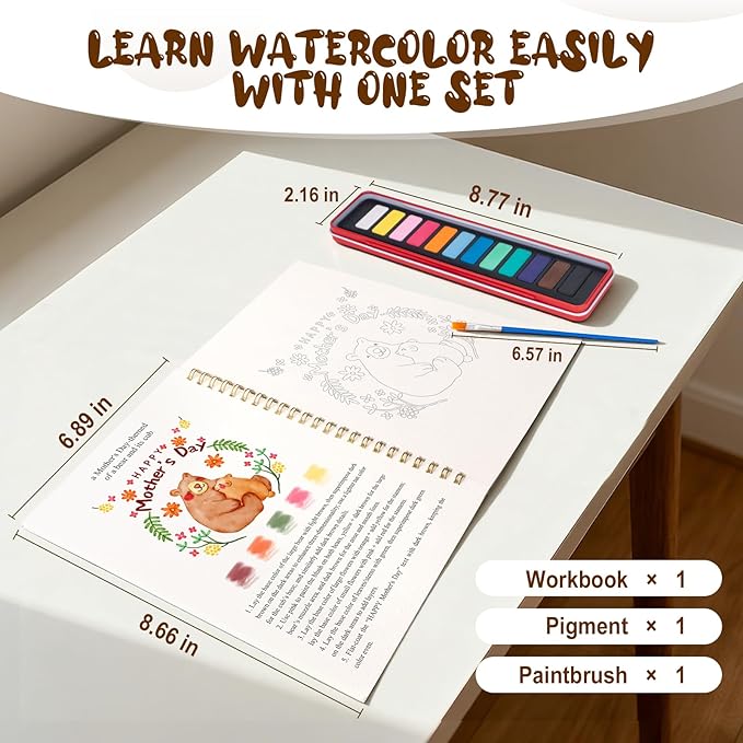Mother's Day Watercolor Workbook for Adults, Beginner Friendly Watercolor Painting Kit Water Coloring Book, Nature-Themed Practice Art Gift Water Color Paint Book with Palette and Brush