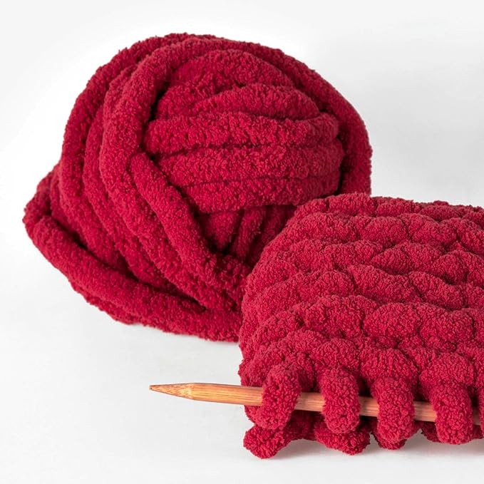 Wine Red Chunky Chenille Yarn for Crocheting Bulky Thick Fluffy Yarn for Knitting,Super Bulky Hand Blanket, Soft Plush Yarn Crochet Carpet/Scarf/Cushion/ 8 Jumbo Pack(63.76oz/197.68yd