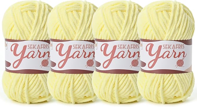 4 Pack Fluffy Velvet Yarn for Crocheting，Baby Blanket Yarn for Crocheting Soft，200g(262.4yds) Amigurumi Yarns，Plush Chenille Crochet Yarns，Puzzle Yarn for Crochet Weaving Craft(4 Lemon Yellow)