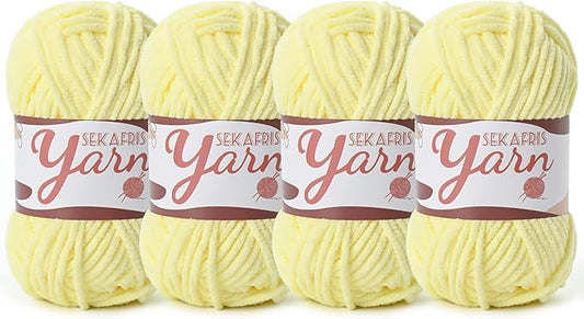 4 Pack Fluffy Velvet Yarn for Crocheting，Baby Blanket Yarn for Crocheting Soft，200g(262.4yds) Amigurumi Yarns，Plush Chenille Crochet Yarns，Puzzle Yarn for Crochet Weaving Craft(4 Lemon Yellow)