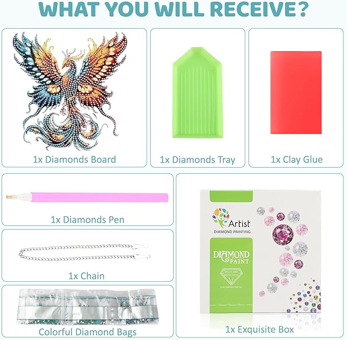 MEIYUDA Phoenix Diamond Art Hanging Kits for Adult, Butterfly Phoenix Diamond Painting Hanging Kits Ornaments, DIY Special Shaped Rhinestone Window Pendants Kit for Home Garden Wall Decor Gift