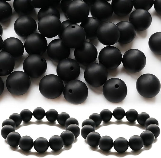 120pcs 15mm Bulk Silicone Beads for Pens, Keychains, Necklaces and Bracelets Making,Assorted Rubber Beads Set (Black)