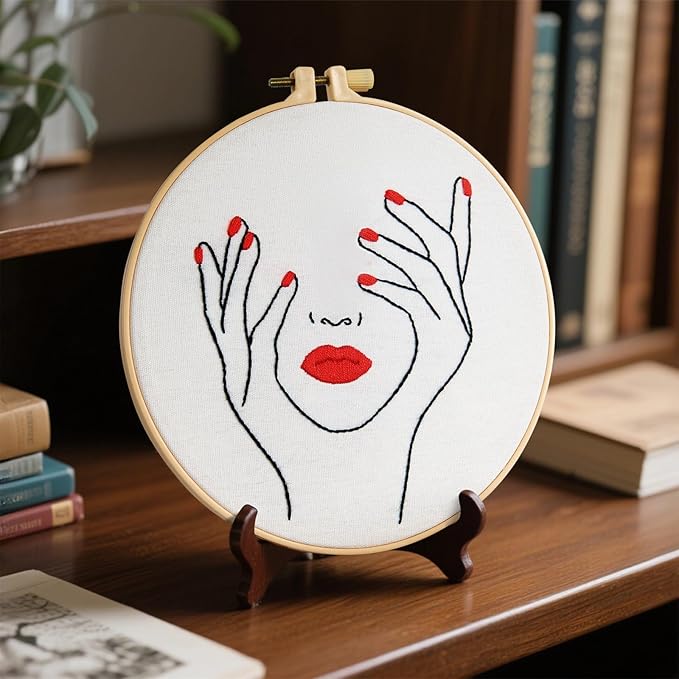 Embroidery Starter Kits for Beginners Adults, Stamped Cross Stitch Kits with Human Face Patterns for Beginners Adults, Craft Hobbies Set for Women, Embroidery Fabric, Threads, Hoops and Video Tutorial