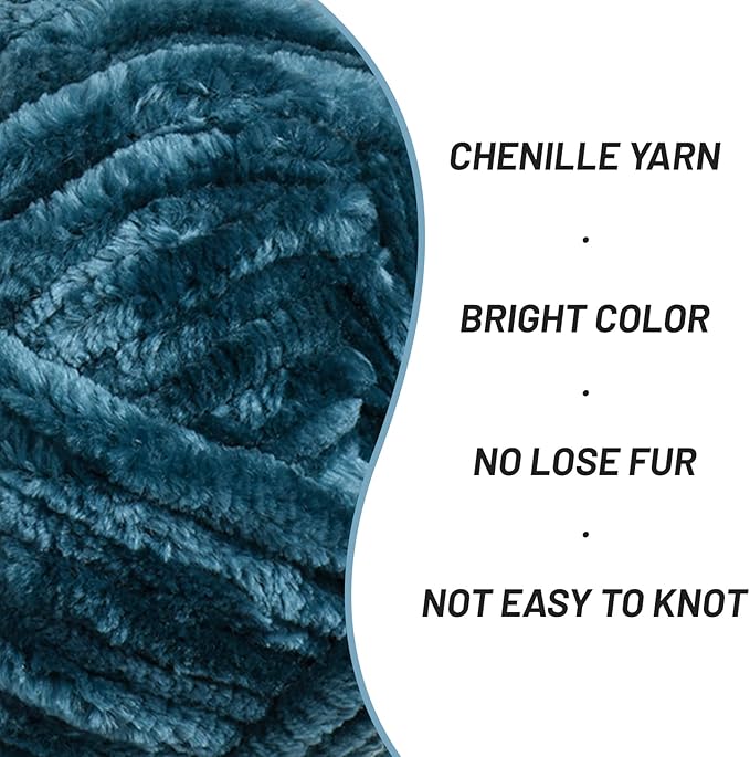Fuzzy Chunky Chenille Yarn for Crocheting，Soft Plush Yarns for Hand Knitting，Bulky 100 g（49.2 yd） Baby Blanket Yarn for Crocheting Amigurumi，Crochet Fluffy Velvet Yarns (Sapphire Blue)