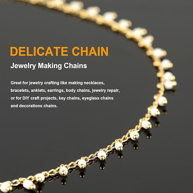 KYUNHOO 13 Feet/4M Light Gold Brass Cable Chain Bulk Small Beaded Chain for Jewelry Making Women Necklace Chain Roll Thin Curb Bracelet Chain with Jewelry Findings Craft DIY