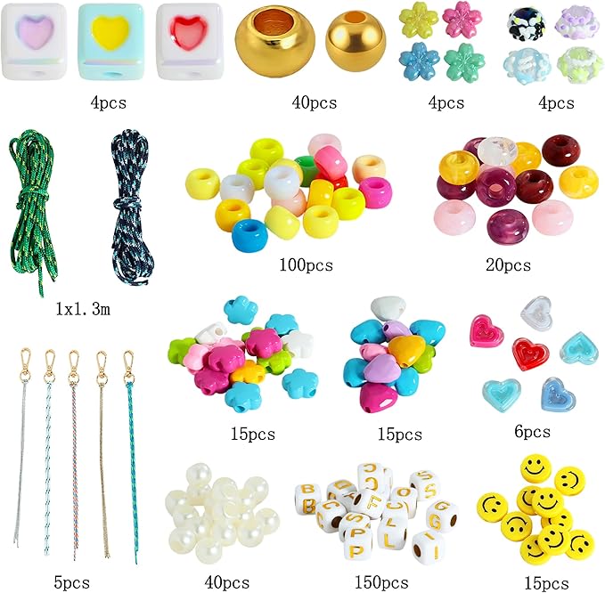 MINIMISSMIANYC 421PCS Beaded Keychain Making Kit for Women,Acrylic Heart Star Flower Letter Alphabet Bag Beads DIY Key Chain Charm Supplies Crafts Accessoriess Jewerly Making Kit for Kids Girls Boys