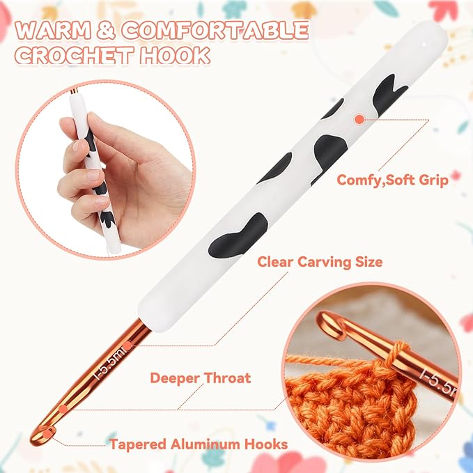 Coopay Crochet Hooks, Crochet Hook with Soft Polymer Clay Handle and Attached Bracelet - Stylish & Practical - 5.5mm (I-9)