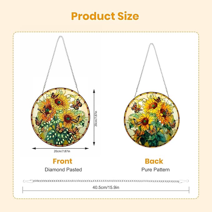 EOBROMD Diamond Hanging Art Kits for Adults, Sunflower Suncatcher Diamond Art Painting, DIY Special Shaped Rhinestone Kits for Adults, Window Pendants Home Garden Wall Hanging Ornament