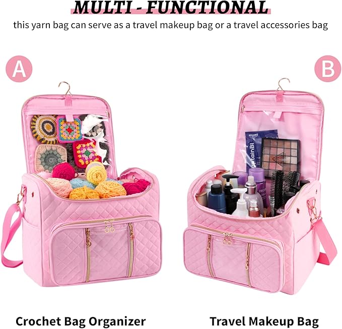 Knitting Bag- Crochet Bags for on The go,Yarn Storage Organizer, Perfect for Knitting and Crochet Accessories(Pink)