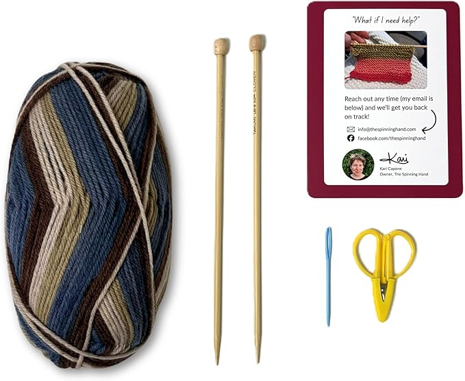The Spinning Hand Knitting Kit for Beginners Adults – Learn to Knit Scarf Kit with Yarn, Needles & Step-by-Step Video Tutorials – Complete Starter Set (Timber)